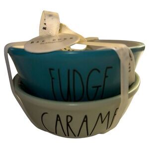 Rae Dunn Dessert Bowls Set Fudge Caramel Ceramic Teal Green‎ New with Tags